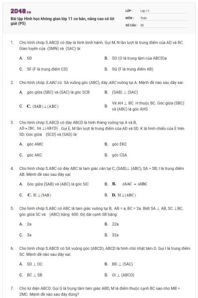 Bài tập Hình học không gian lớp 11 cơ bản, nâng cao có lời giải (P5)