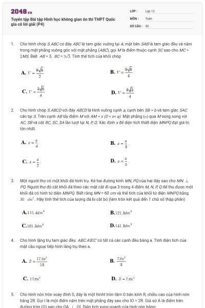 Tuyển tập Bài tập Hình học không gian ôn thi THPT Quốc gia có lời giải (P4)