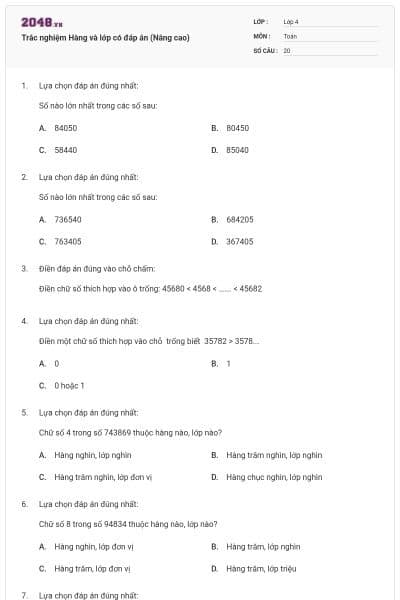 Trắc nghiệm Hàng và lớp có đáp án (Nâng cao)