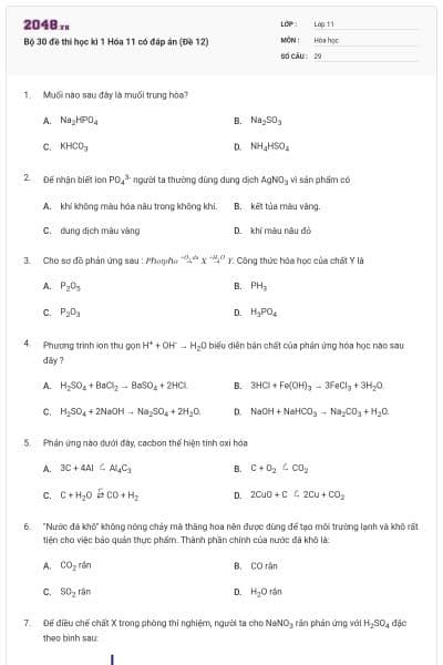Bộ 30 đề thi học kì 1 Hóa 11 có đáp án (Đề 12)