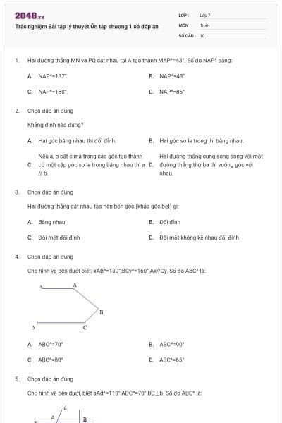 Trắc nghiệm Bài tập lý thuyết Ôn tập chương 1 có đáp án