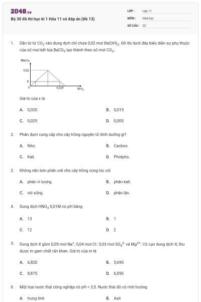 Bộ 30 đề thi học kì 1 Hóa 11 có đáp án (Đề 13)