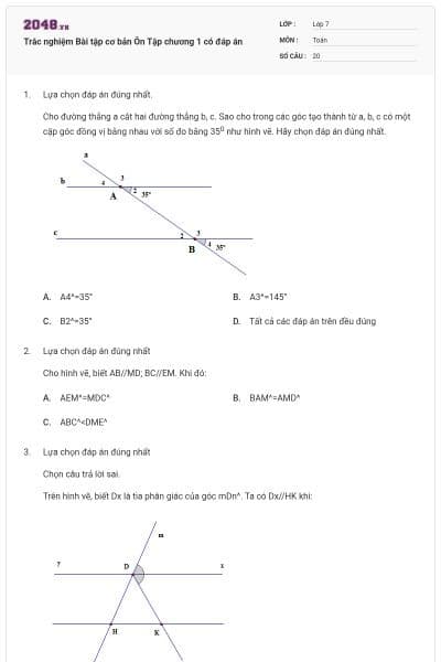 Trắc nghiệm Bài tập cơ bản Ôn Tập chương 1 có đáp án