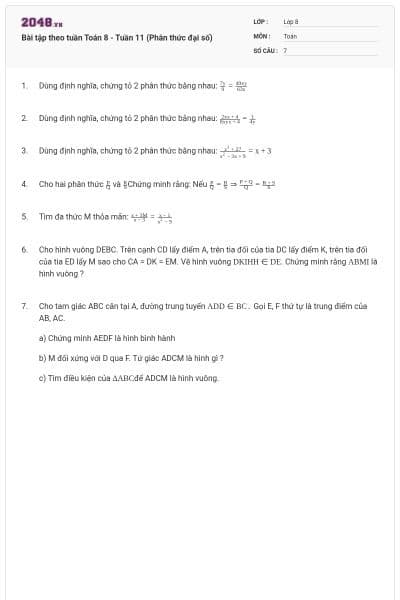 Bài tập theo tuần Toán 8 - Tuần 11 (Phân thức đại số)