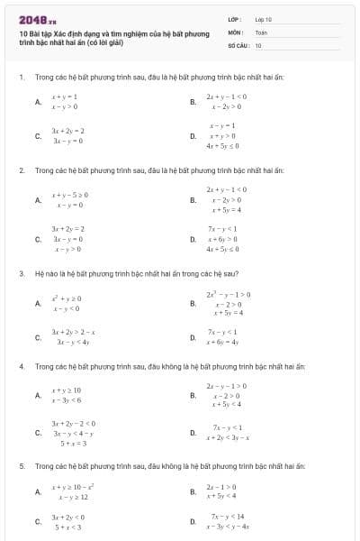 10 Bài tập Xác định dạng và tìm nghiệm của hệ bất phương trình bậc nhất hai ẩn (có lời giải)