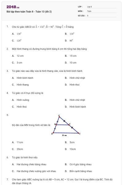 Bài tập theo tuần Toán 8 - Tuần 13 (đề 2)