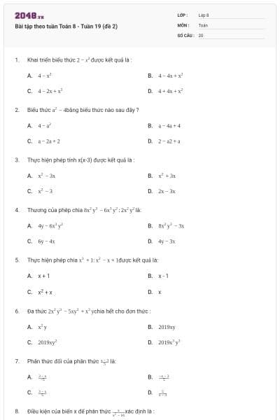 Bài tập theo tuần Toán 8 - Tuần 19 (đề 2)