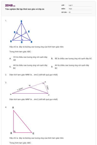 Trắc nghiệm Bài tập Hình tam giác có đáp án