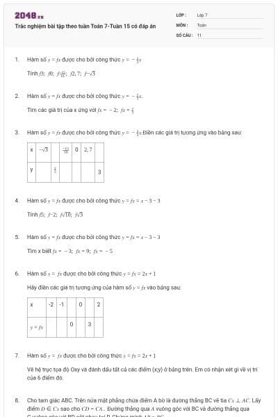 Trắc nghiệm bài tập theo tuần Toán 7-Tuần 15 có đáp án