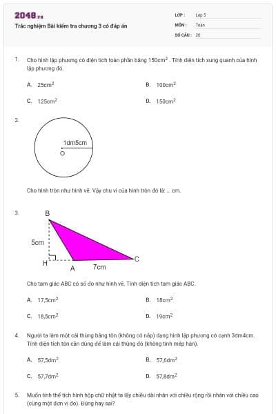 Trắc nghiệm Bài kiểm tra chương 3 có đáp án