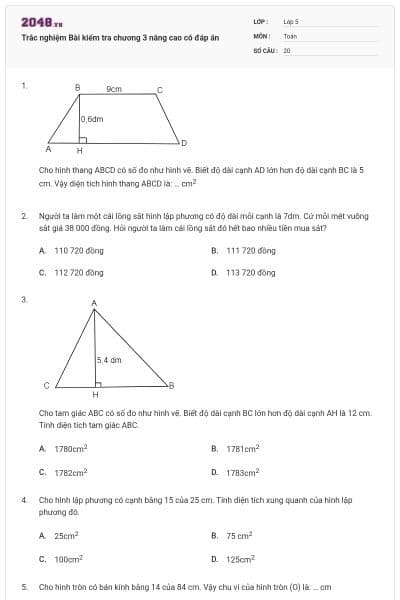 Trắc nghiệm Bài kiểm tra chương 3 nâng cao có đáp án