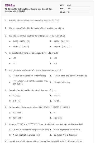 12 Bài tập Thứ tự trong tập số thực và biểu diễn số thực trên trục số (có lời giải)