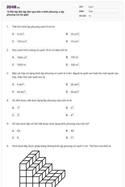 10 Bài tập Bài tập liên qua đến a bình phương, a lập phương (có lời giải)