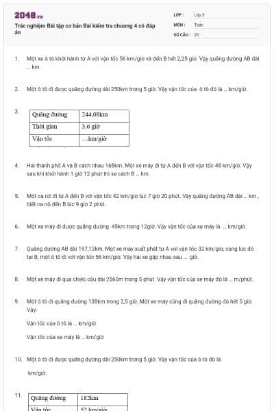 Trắc nghiệm Bài tập cơ bản Bài kiểm tra chương 4 có đáp án