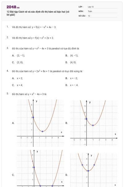 12 Bài tập Cách vẽ và xác định đồ thị hàm số bậc hai (có lời giải)