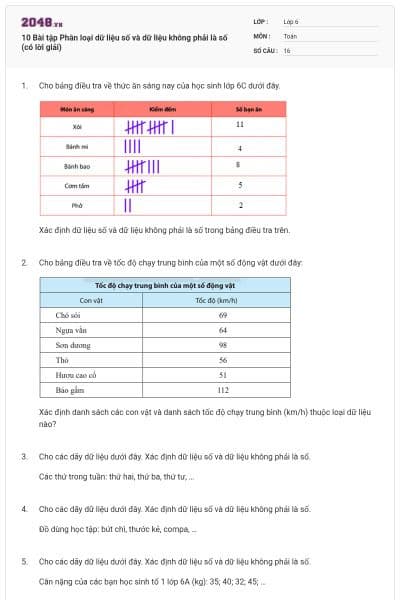 10 Bài tập Phân loại dữ liệu số và dữ liệu không phải là số (có lời giải)