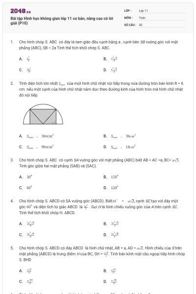 Bài tập Hình học không gian lớp 11 cơ bản, nâng cao có lời giải (P10)