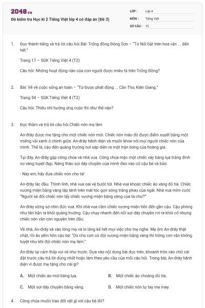 Đề kiểm tra Học kì 2 Tiếng Việt lớp 4 có đáp án (Đề 3)