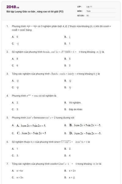 Bài tập Lượng Giác cơ bản , nâng cao có lời giải (P2)