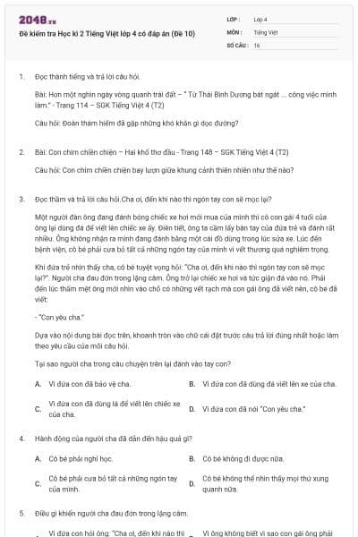 Đề kiểm tra Học kì 2 Tiếng Việt lớp 4 có đáp án (Đề 10)