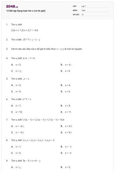 13 Bài tập Dạng toán tìm x (có lời giải)