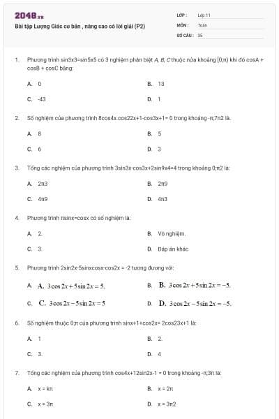 Bài tập Lượng Giác cơ bản , nâng cao có lời giải (P2)