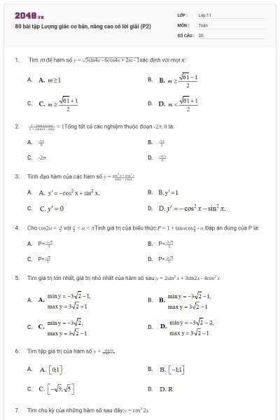 80 bài tập Lượng giác cơ bản, nâng cao có lời giải (P2)