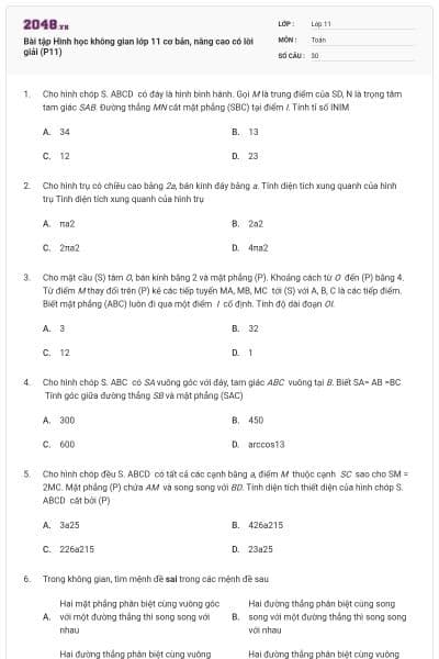 Bài tập Hình học không gian lớp 11 cơ bản, nâng cao có lời giải (P11)