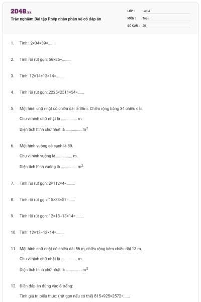 Trắc nghiệm Bài tập Phép nhân phân số có đáp án