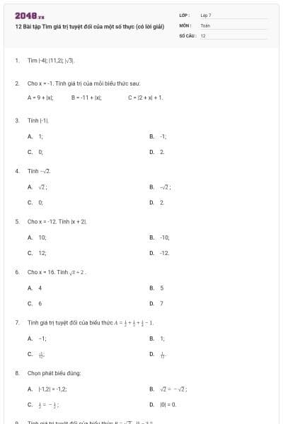 12 Bài tập Tìm giá trị tuyệt đối của một số thực (có lời giải)