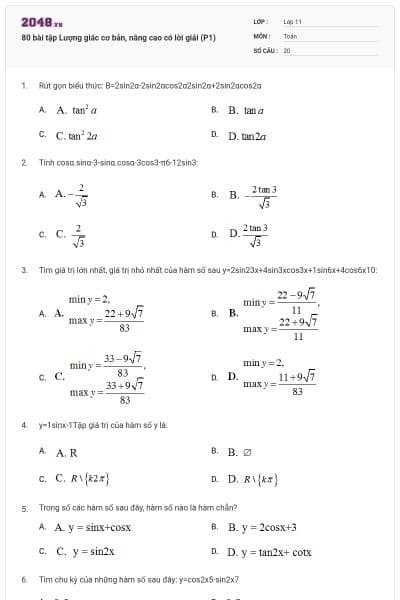 80 bài tập Lượng giác cơ bản, nâng cao có lời giải (P1)