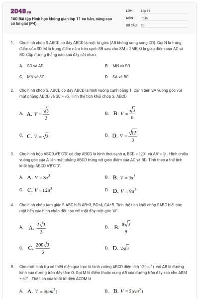 160 Bài tập Hình học không gian lớp 11 cơ bản, nâng cao có lời giải (P4)