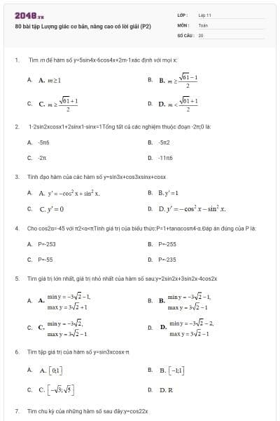 80 bài tập Lượng giác cơ bản, nâng cao có lời giải (P2)
