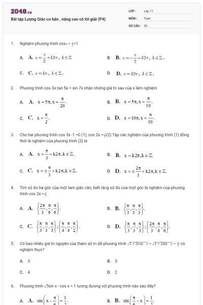 Bài tập Lượng Giác cơ bản , nâng cao có lời giải (P4)