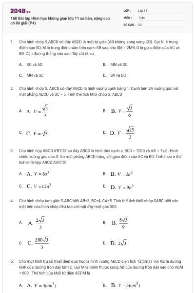 160 Bài tập Hình học không gian lớp 11 cơ bản, nâng cao có lời giải (P4)