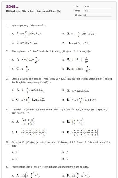 Bài tập Lượng Giác cơ bản , nâng cao có lời giải (P4)