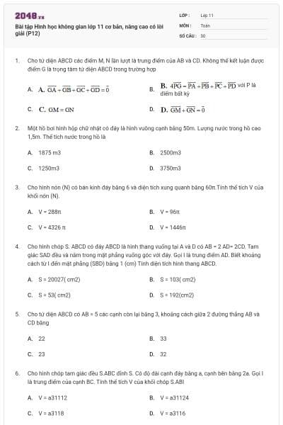 Bài tập Hình học không gian lớp 11 cơ bản, nâng cao có lời giải (P12)