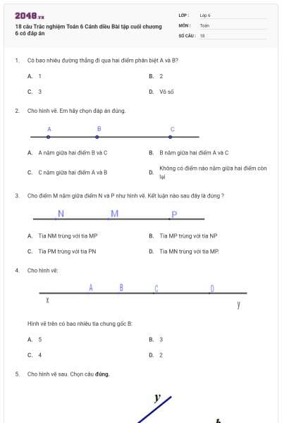 18 câu Trắc nghiệm Toán 6 Cánh diều Bài tập cuối chương 6 có đáp án