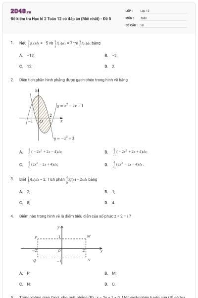 Đề kiểm tra Học kì 2 Toán 12 có đáp án (Mới nhất) - Đề 5