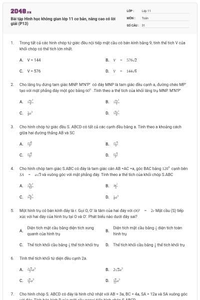 Bài tập Hình học không gian lớp 11 cơ bản, nâng cao có lời giải (P13)