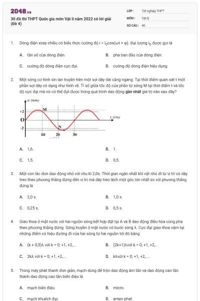 30 đề thi THPT Quốc gia môn Vật lí năm 2022 có lời giải (Đề 4)