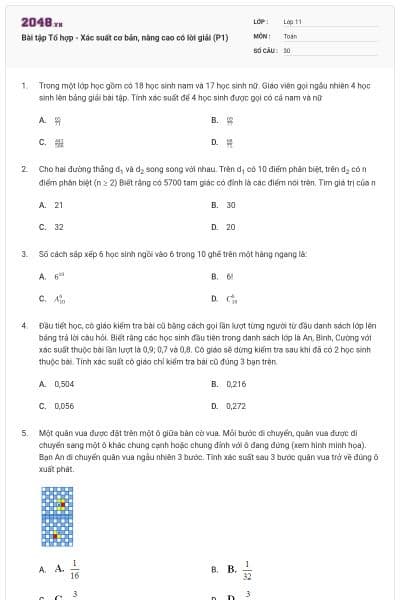 Bài tập Tổ hợp - Xác suất cơ bản, nâng cao có lời giải (P1)
