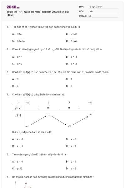 30 đề thi THPT Quốc gia môn Toán năm 2022 có lời giải (đề 2)