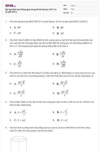 Bài tập Hình học không gian trong đề thi Đại học 2017 có lời giải (P21)