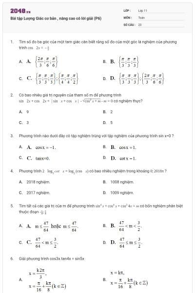 Bài tập Lượng Giác cơ bản , nâng cao có lời giải (P6)