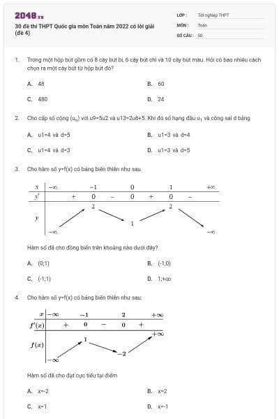 30 đề thi THPT Quốc gia môn Toán năm 2022 có lời giải (đề 4)