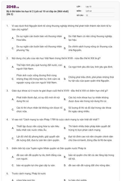 Bộ 6 Đề kiểm tra học kì 2 Lịch sử 10 có đáp án (Mới nhất) (Đề 3)