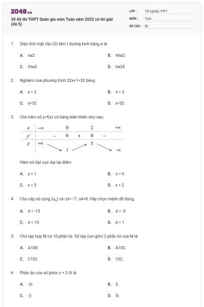 30 đề thi THPT Quốc gia môn Toán năm 2022 có lời giải (đề 5)