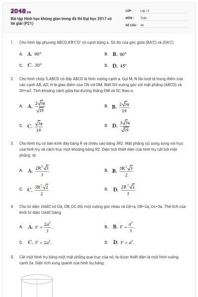Bài tập Hình học không gian trong đề thi Đại học 2017 có lời giải (P21)