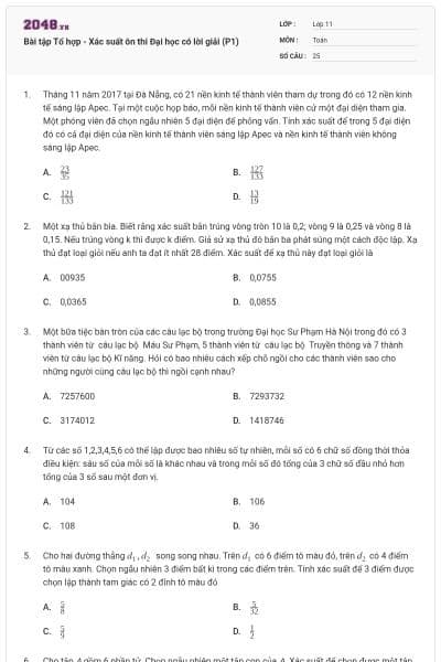 Bài tập Tổ hợp - Xác suất ôn thi Đại học có lời giải (P1)
